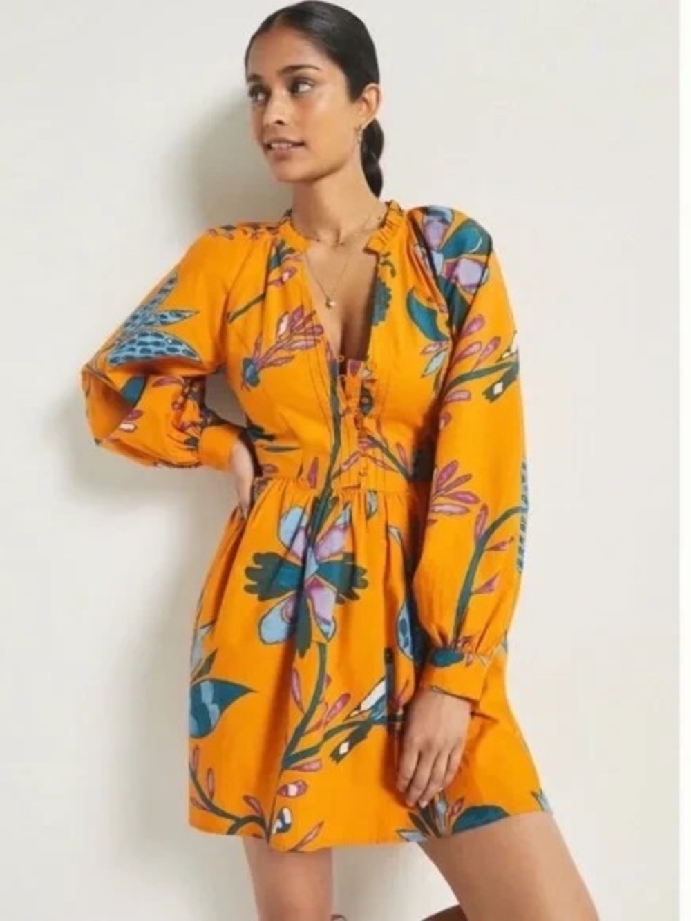 Anthropologie x Let Me Be "Forever That Girl" floral dress (mustard yellow)
